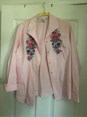 Linea by Louis Dell'Olio Pink Striped Embroidered Shirt Jacket